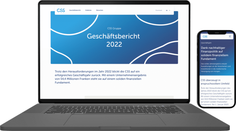 Screenshot auf Laptop-Bildschirm der Startseite des CSS Online Reports 2022.